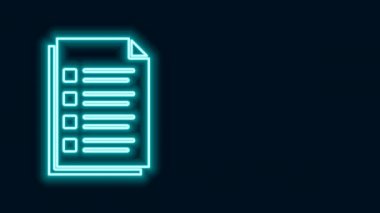 Parlayan neon çizgisi dosya simgesi siyah arkaplanda izole edildi. Kontrol listesi simgesi. İş konsepti. 4K Video hareketli grafik canlandırması