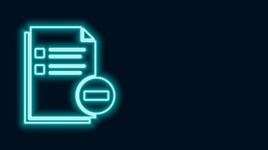 Eksi simgeyle parlayan neon hattı belgesi siyah arkaplanda izole edildi. Belgeyi temizle. Dosya belgesini sil. Bilgi dosyasını sil. 4K Video hareketli grafik canlandırması
