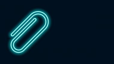 Parlayan neon çizgi kağıt ataç simgesi siyah arkaplanda izole edildi. 4K Video hareketli grafik canlandırması