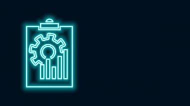 Siyah arkaplanda izole edilmiş grafik grafik simgesiyle parlayan neon çizgi panosu. Metin dosya simgesini rapor et. Muhasebe tabelası. Denetim, analiz, planlama. 4K Video hareketli grafik canlandırması