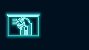 Grafik çizelgesi simgesi siyah arkaplanda izole edilmiş parlak neon çizgi tahtası. Metin dosya simgesini rapor et. Muhasebe tabelası. Denetim, analiz, planlama. 4K Video hareketli grafik canlandırması