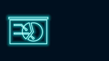 Grafik çizelgesi simgesi siyah arkaplanda izole edilmiş parlak neon çizgi tahtası. Metin dosya simgesini rapor et. Muhasebe tabelası. Denetim, analiz, planlama. 4K Video hareketli grafik canlandırması