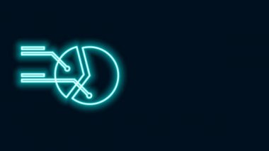 Parlayan neon hattı pasta grafiği bilgi simgesi siyah arkaplanda izole edildi. Diyagram çizelgesi. 4K Video hareketli grafik canlandırması