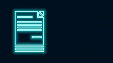 Parlayan neon hattı Belge simgesi siyah arkaplanda izole edildi. Dosya simgesi. Kontrol listesi simgesi. İş konsepti. 4K Video hareketli grafik canlandırması
