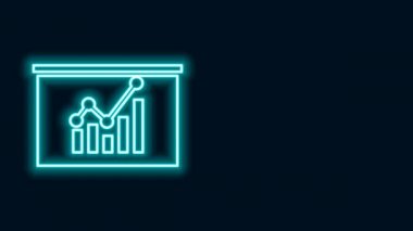 Grafik çizelgesi simgesi siyah arkaplanda izole edilmiş parlak neon çizgi tahtası. Metin dosya simgesini rapor et. Muhasebe tabelası. Denetim, analiz, planlama. 4K Video hareketli grafik canlandırması