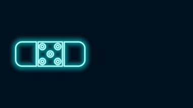 Parlayan neon çizgisi bandaj simgesi siyah arkaplanda izole edildi. Tıbbi alçı, yapıştırıcı bandaj, esnek kumaş bandajı. 4K Video hareketli grafik canlandırması