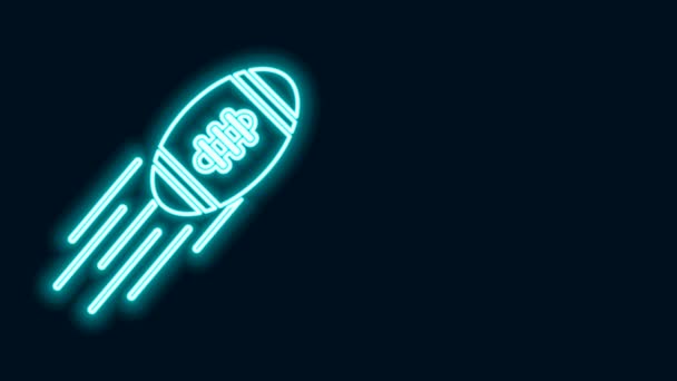 Leuchtende Leuchtschrift American Football Ball Ikone isoliert auf schwarzem Hintergrund. Rugby-Ball-Ikone. Mannschaftssportspiel-Symbol. 4K Video Motion Grafik Animation — Stockvideo