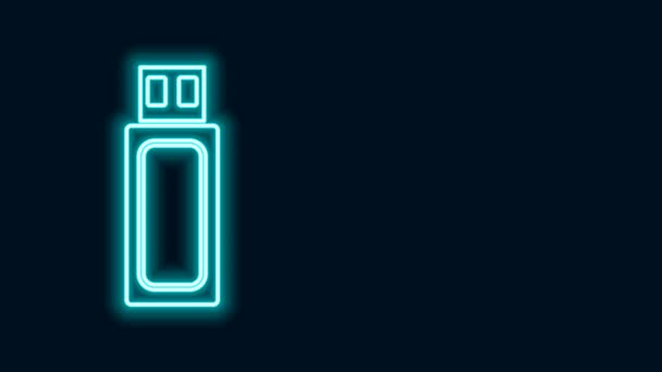 Glowing neon line USB flash drive icon isolated on black background. 4K Video motion graphic animation — Stock Video