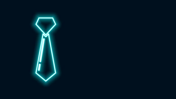 发光的霓虹灯线领带图标孤立在黑色背景.领带和领巾的符号.4K视频运动图形动画 — 图库视频影像