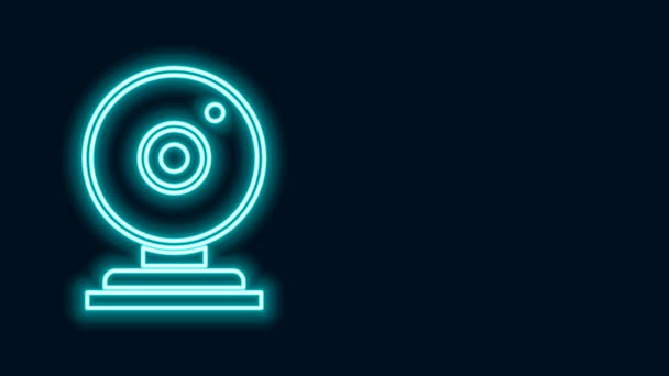Glowing neon line Web camera icon isolated on black background. Chat camera. Webcam icon. 4K Video motion graphic animation — Stock Video