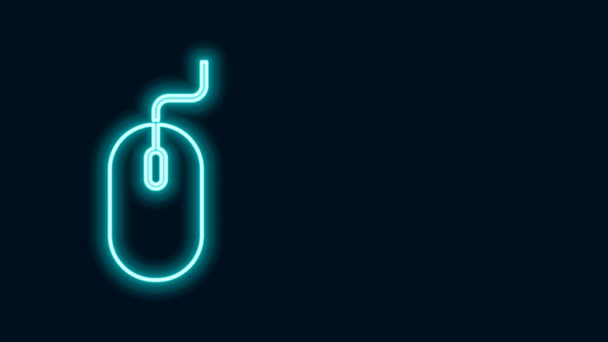Parlayan neon hattı Bilgisayar fare simgesi siyah arkaplanda izole edildi. Tekerlek sembollü optik. 4K Video hareketli grafik canlandırması — Stok video