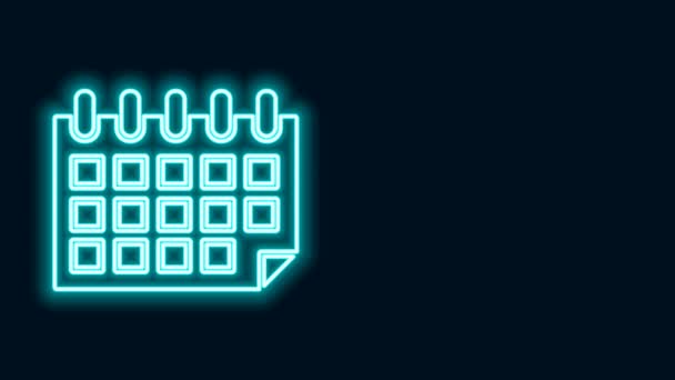 Icono de calendario de línea de neón brillante aislado sobre fondo negro. Evento símbolo recordatorio. Animación gráfica de vídeo 4K — Vídeo de stock