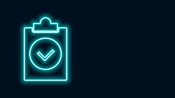 Glowing neon line Completed task icon isolated on black background. Compliance inspection approved. Checklist sign. Certified document symbol. 4K Video motion graphic animation — Stock Video