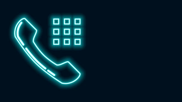 Glowing neon line Telephone handset icon isolated on black background. Phone sign. 4K Video motion graphic animation — Stock Video