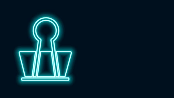 Glowing neon line Binder clip icon isolated on black background. Paper clip. 4K Video motion graphic animation — Stock Video