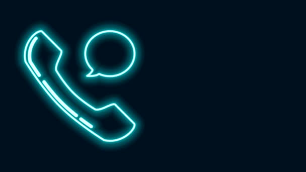 Glowing neon line Telephone handset and speech bubble chat icon isolated on black background. Phone sign. 4K Video motion graphic animation — Stock Video