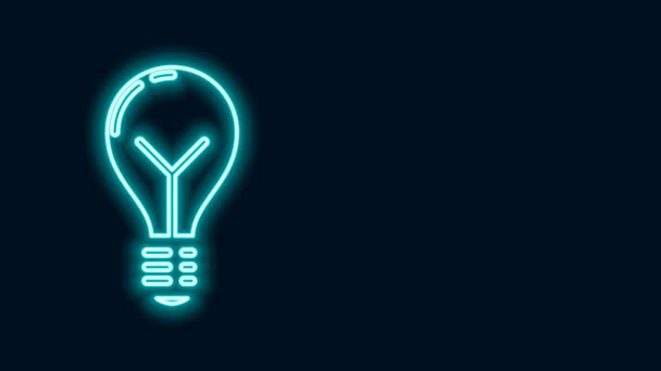 Siyah arkaplanda izole edilmiş fikir ikonu kavramına sahip parlak neon hattı ampulü. Enerji ve fikir sembolü. İlham konsepti. 4K Video hareketli grafik canlandırması — Stok video