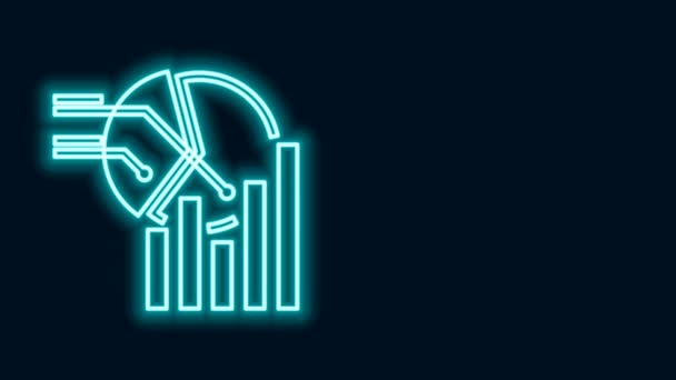 Leuchtende Neon Line Pie Diagramm Infografik Symbol isoliert auf schwarzem Hintergrund. Diagrammdiagramm-Zeichen. 4K Video Motion Grafik Animation — Stockvideo