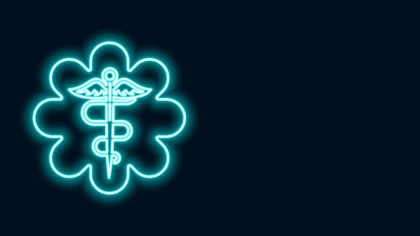 Brillante línea de neón Estrella de emergencia - símbolo médico Serpiente Caduceo con icono de palo aislado sobre fondo negro. Estrella de la Vida. Animación gráfica de vídeo 4K — Vídeos de Stock