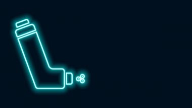 Parlayan neon çizgi solunum simgesi siyah arkaplanda izole edildi. Öksürük şurubu, solunum, alerjik hasta. Tıbbi alerji astım spreyi. 4K Video hareketli grafik canlandırması