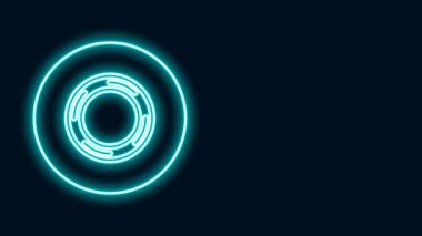Parlayan neon çizgisi simgesi siyah arkaplanda izole edildi. İş ve onarım için bir rulo yapışkan bant. Yapışkan koli bandı. Ofis aletleri falan. 4K Video hareketli grafik canlandırması