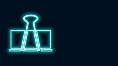 Parlayan neon hattı Binder klipsi simgesi siyah arkaplanda izole edildi. Ataç. 4K Video hareketli grafik canlandırması