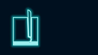 Parlayan neon çizgisi dosya simgesi siyah arkaplanda izole edildi. Kontrol listesi simgesi. İş konsepti. 4K Video hareketli grafik canlandırması