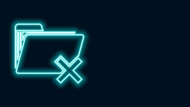 Parlayan neon satırı Siyah arkaplanda izole edilmiş dizin simgesini sil. Geri dönüşüm kutusu olan klasör. Dizini sil ya da hata yap. Bilgisayar bilgi dizinini kapat. 4K Video hareketli grafik canlandırması