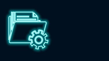 Siyah arkaplanda izole edilmiş vites simgesiyle parlayan neon çizgi dizin ayarları. Yazılım güncellemesi, transfer protokolü, takım çalışması araç yönetimi. 4K Video hareketli grafik canlandırması