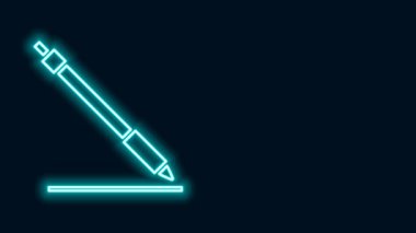 Parlayan neon hattı kalem çizgisi simgesi siyah arkaplanda izole edildi. 4K Video hareketli grafik canlandırması