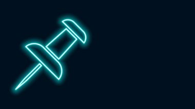 Parlayan neon çizgisi siyah arkaplanda Push pin simgesi izole edildi. Raptiye işareti. 4K Video hareketli grafik canlandırması