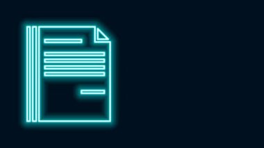 Parlayan neon çizgisi dosya simgesi siyah arkaplanda izole edildi. Kontrol listesi simgesi. İş konsepti. 4K Video hareketli grafik canlandırması