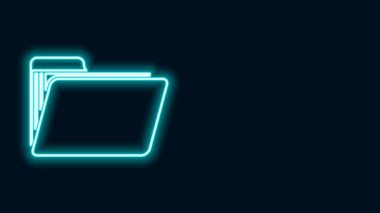 Parlayan neon çizgisi dosya dizini simgesi siyah arkaplanda izole edildi. Muhasebe klasörü sembolü. Muhasebe yönetimi. 4K Video hareketli grafik canlandırması