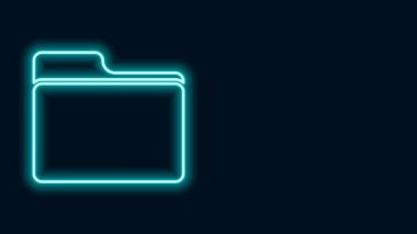 Parlayan neon çizgisi dosya dizini simgesi siyah arkaplanda izole edildi. Muhasebe klasörü sembolü. Muhasebe yönetimi. 4K Video hareketli grafik canlandırması