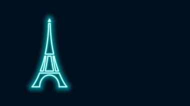 Parlayan neon hattı Eyfel kulesi simgesi siyah arka planda izole edildi. Fransa Paris simgesi. 4K Video hareketli grafik canlandırması