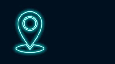 Parlayan neon çizgi haritası simgesi siyah arkaplanda izole edildi. Navigasyon, işaret, konum, harita, GPS, yön, yer, pusula, temas, arama konsepti. 4K Video hareketli grafik canlandırması