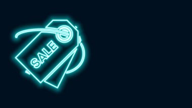 Siyah arkaplanda izole edilmiş satılık bir simgeyle parlayan neon çizgisi Price etiketi. Rozet fiyatına. Reklam etiketi indirimi. 4K Video hareketli grafik canlandırması