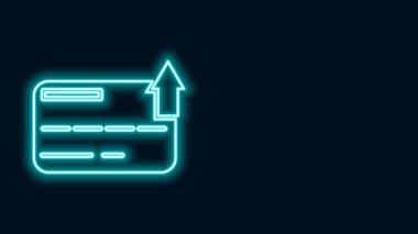 Parlayan neon hattı kredi kartı simgesi siyah arkaplanda izole edildi. Çevrimiçi ödeme. Nakit çekilmesi. Finansal operasyonlar. Alışveriş tabelası. 4K Video hareketli grafik canlandırması