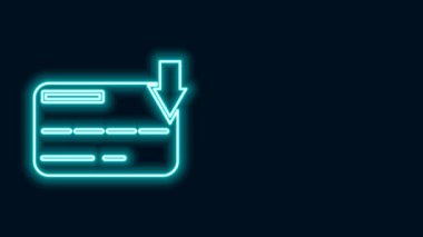 Parlayan neon hattı kredi kartı simgesi siyah arkaplanda izole edildi. Çevrimiçi ödeme. Nakit çekilmesi. Finansal operasyonlar. Alışveriş tabelası. 4K Video hareketli grafik canlandırması