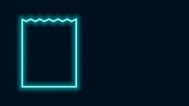Parlayan neon hattı kağıt poşet ikonu siyah arka planda izole edildi. Paket işareti. 4K Video hareketli grafik canlandırması