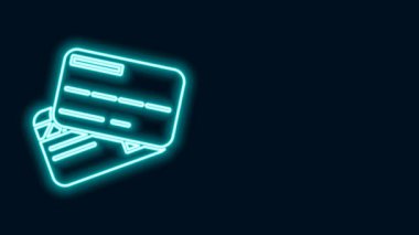 Parlayan neon hattı kredi kartı simgesi siyah arkaplanda izole edildi. Çevrimiçi ödeme. Nakit çekilmesi. Finansal operasyonlar. Alışveriş tabelası. 4K Video hareketli grafik canlandırması