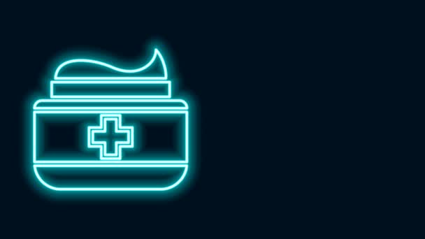 Leuchtende Neon-Linie Salbe Creme Tube Medizin Symbol isoliert auf schwarzem Hintergrund. Tuben, Behälter, Zahnpasta, Cremeschild. 4K Video Motion Grafik Animation — Stockvideo