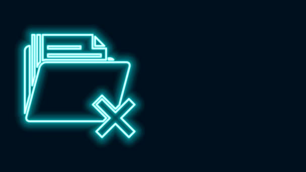 Glowing neon line Delete folder icon isolated on black background. Folder with recycle bin. Delete or error folder. Close computer information folder. 4K Video motion graphic animation — Stock Video