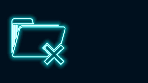 Glowing neon line Delete folder icon isolated on black background. Folder with recycle bin. Delete or error folder. Close computer information folder. 4K Video motion graphic animation — Stock Video