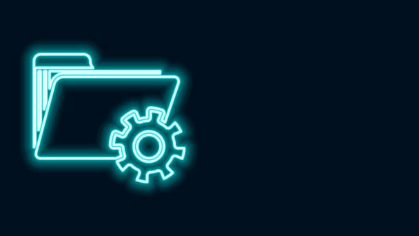 Glödande neon line Mappinställningar med kugghjul ikon isolerad på svart bakgrund. Programvaruuppdatering, överföringsprotokoll, teamwork tool management. 4K Video motion grafisk animation — Stockvideo