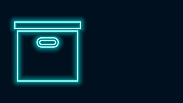 Zářící neonová čára Kartónová krabice ikona izolované na černém pozadí. Krabice, balíček, balík. Dodávka a balení. Doprava a doprava. Grafická animace pohybu videa 4K — Stock video