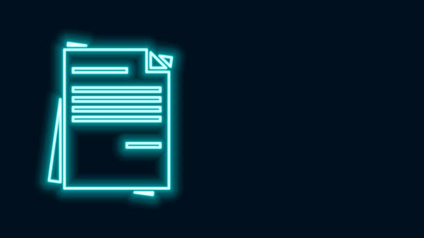 Glowing neon line Ikon dokumen file terisolasi pada latar belakang hitam. Ikon daftar cek. Konsep bisnis. Animasi grafis gerak Video 4K — Stok Video