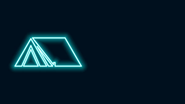 Glödande neon line Turisttält ikon isolerad på svart bakgrund. Camping symbol. 4K Video motion grafisk animation — Stockvideo