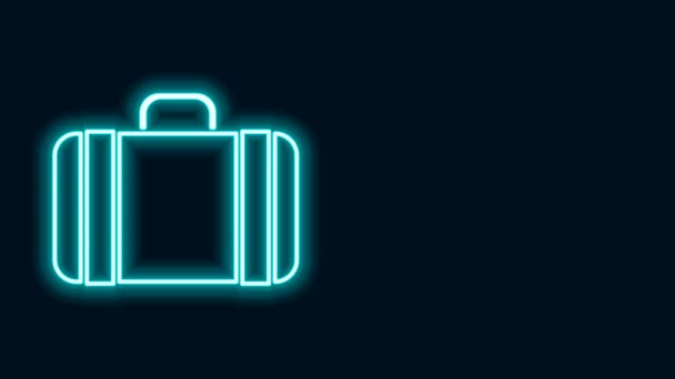 Maleta de línea de neón brillante para icono de viaje aislado sobre fondo negro. Señal de equipaje de viaje. Icono de equipaje de viaje. Animación gráfica de vídeo 4K — Vídeos de Stock
