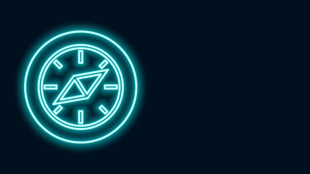 Világító neon vonal Iránytű ikon elszigetelt fekete háttérrel. Windrose navigációs szimbólum. Szélrózsa jel. 4K Videó mozgás grafikus animáció — Stock videók